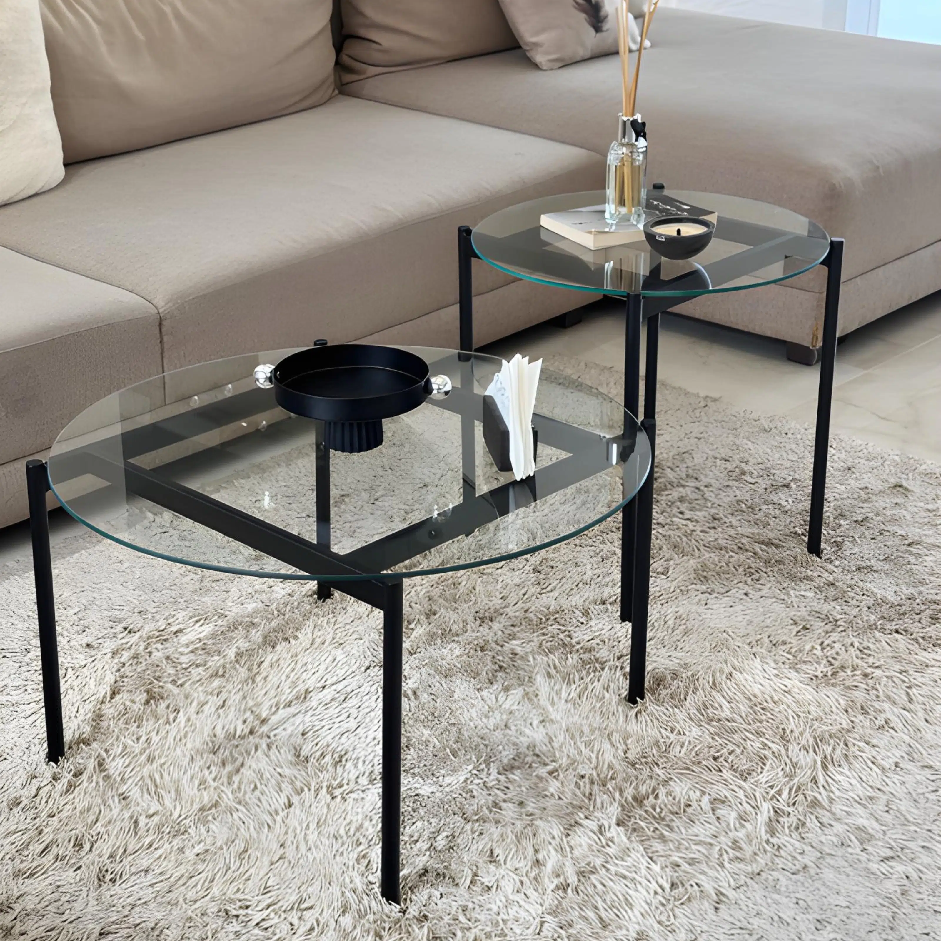 Ensemble de Tables Basses OSCAR – Verre Trempé Transparent