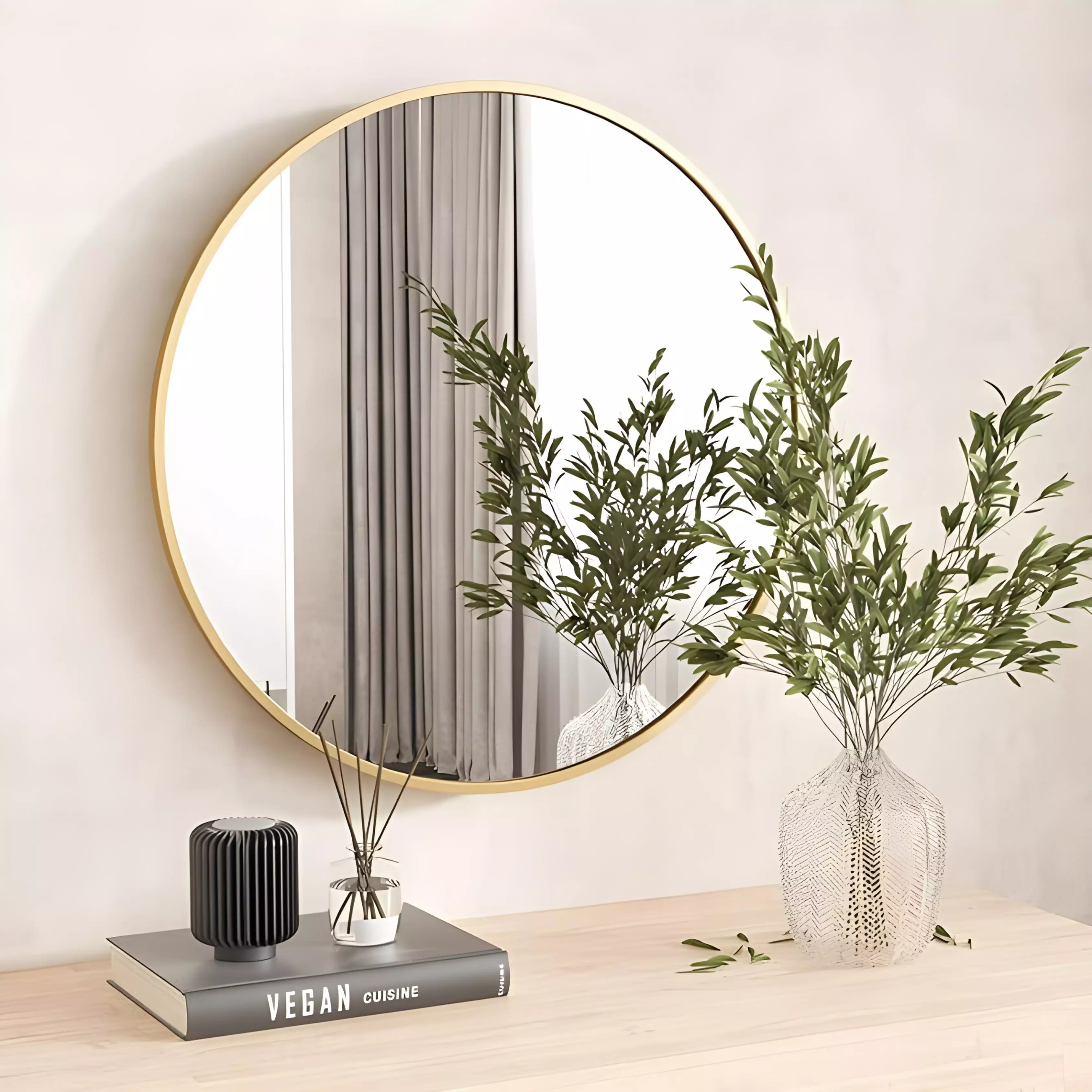 Miroir Rond 90 cm – Cadre en Aluminium Dore