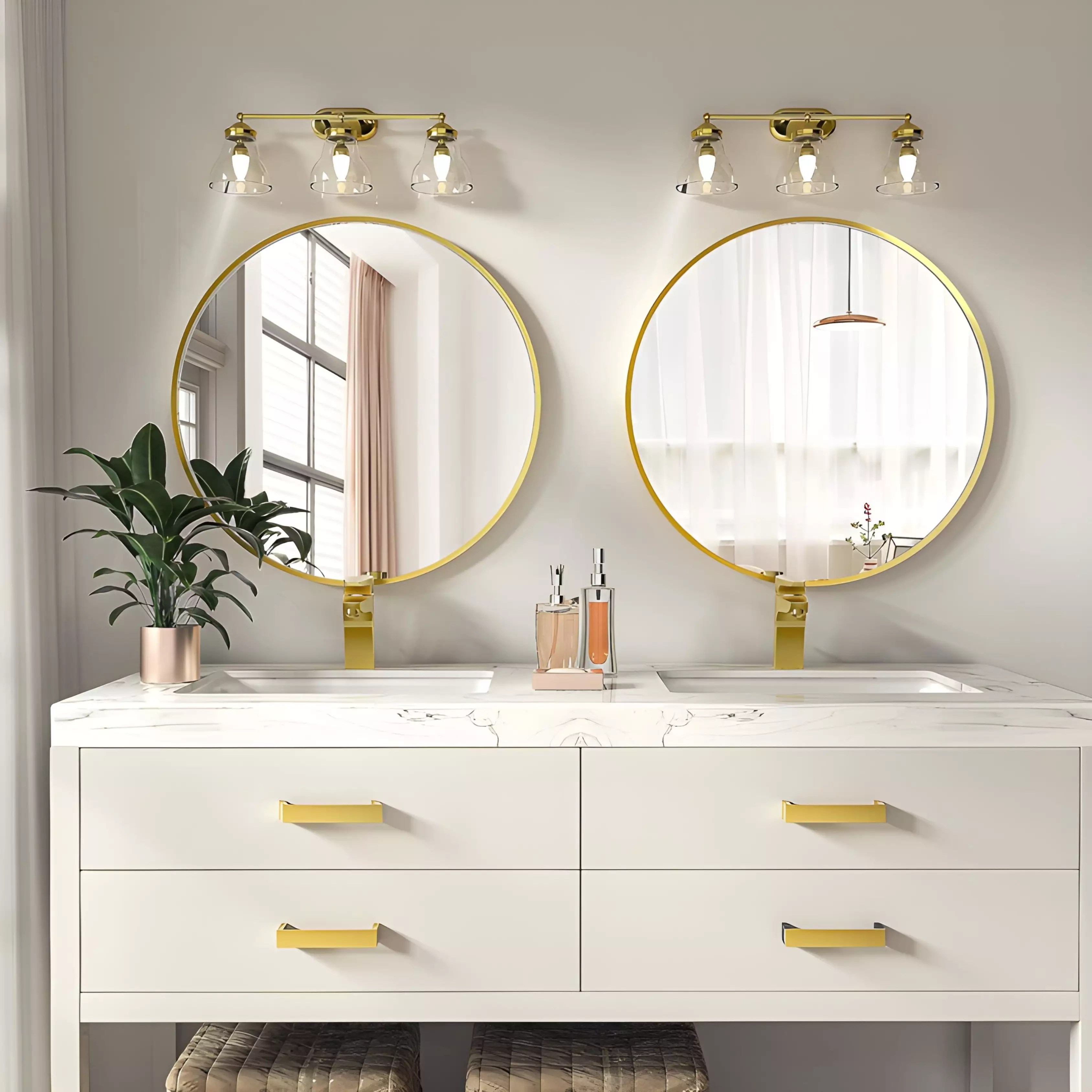 Miroir Rond 90 cm – Cadre en Aluminium Dore