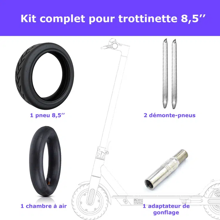 Pneu de rechange 8,5 pour trottinette éléctrique - Kit complet