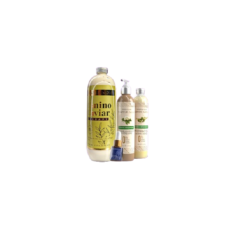 Brazilian Glow - pack 1litre Tanino blanc : 1l Soin Tanino + Shampoing Clarifiant 500ml + Masque Fixateur 500ml + Sérum 15ml