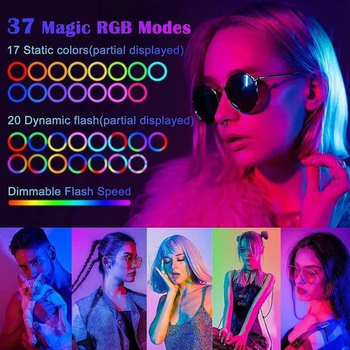 Ring Light 36cm - 18 Modes d'éclairage RGB - 3 Températures - 8 Niveaux de luminosités