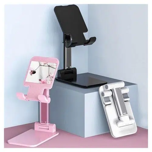 Support de bureau avec mirroir Réglable pour téléphone portable et Tablette - Rose -