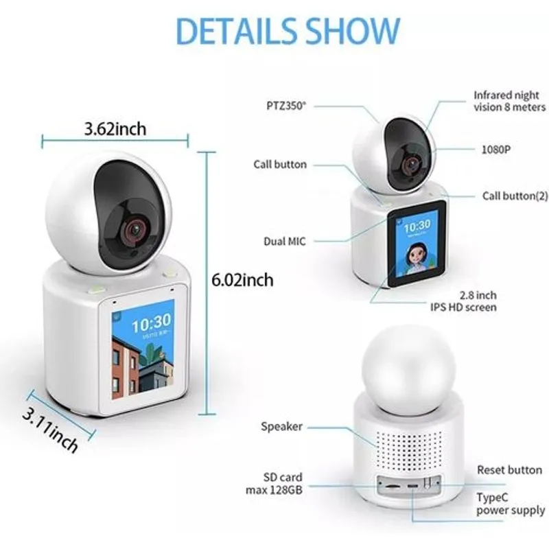 Caméra Ultra HD WIFI 1080P, Caméra d'appel vidéo Détection de mouvement, 5mg