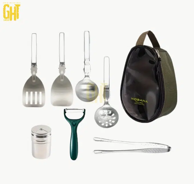 Set Ustensiles Cuisine Camping – 7 Pièces avec Sac Compact