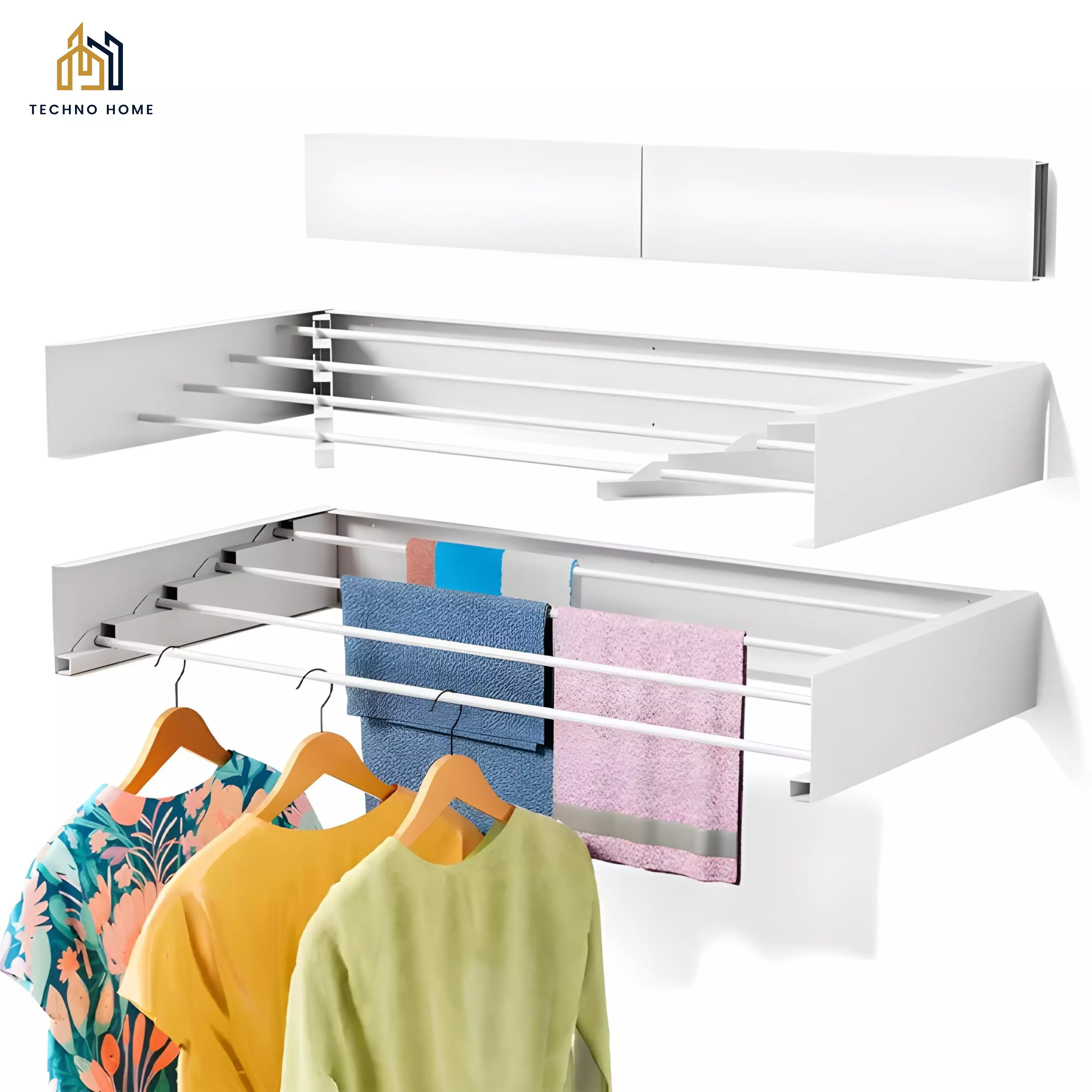 Étendoir à Linge Mural Rabattable Blanc Métal & Aluminium