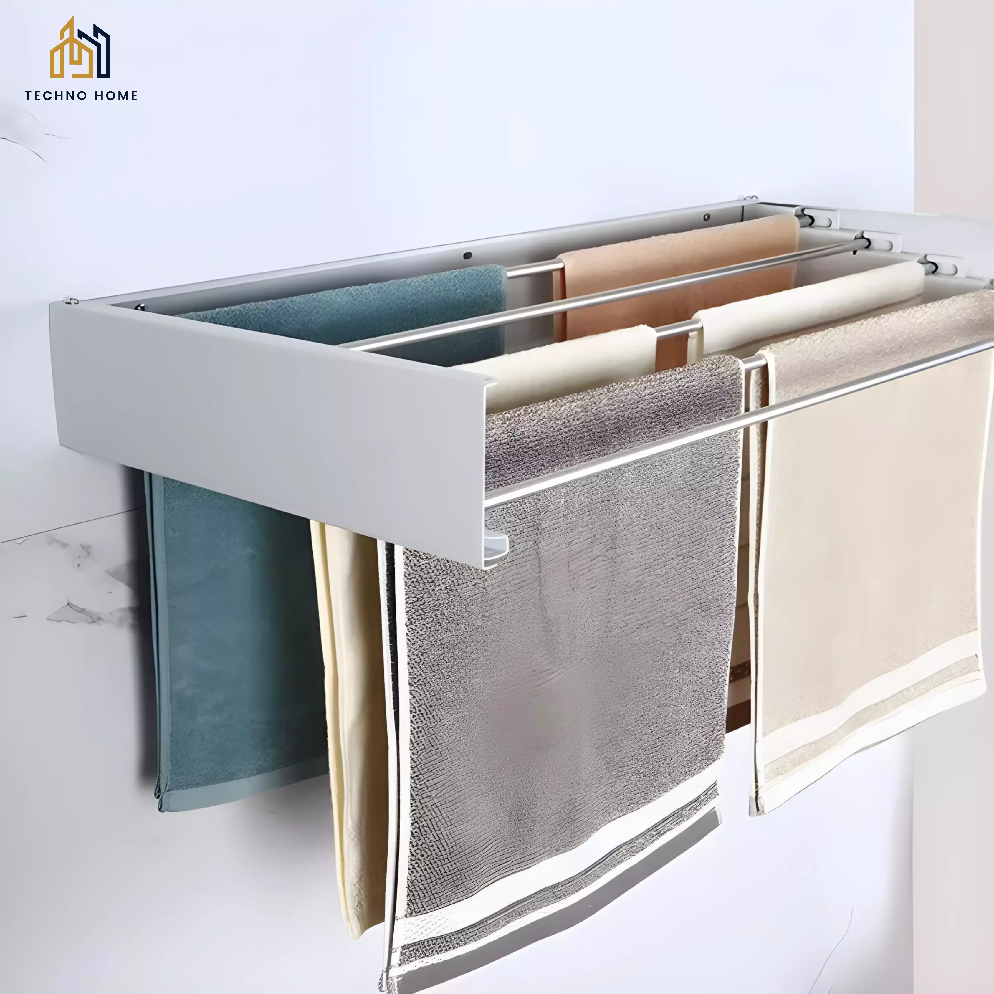 Étendoir à Linge Mural Rabattable Blanc Métal & Aluminium