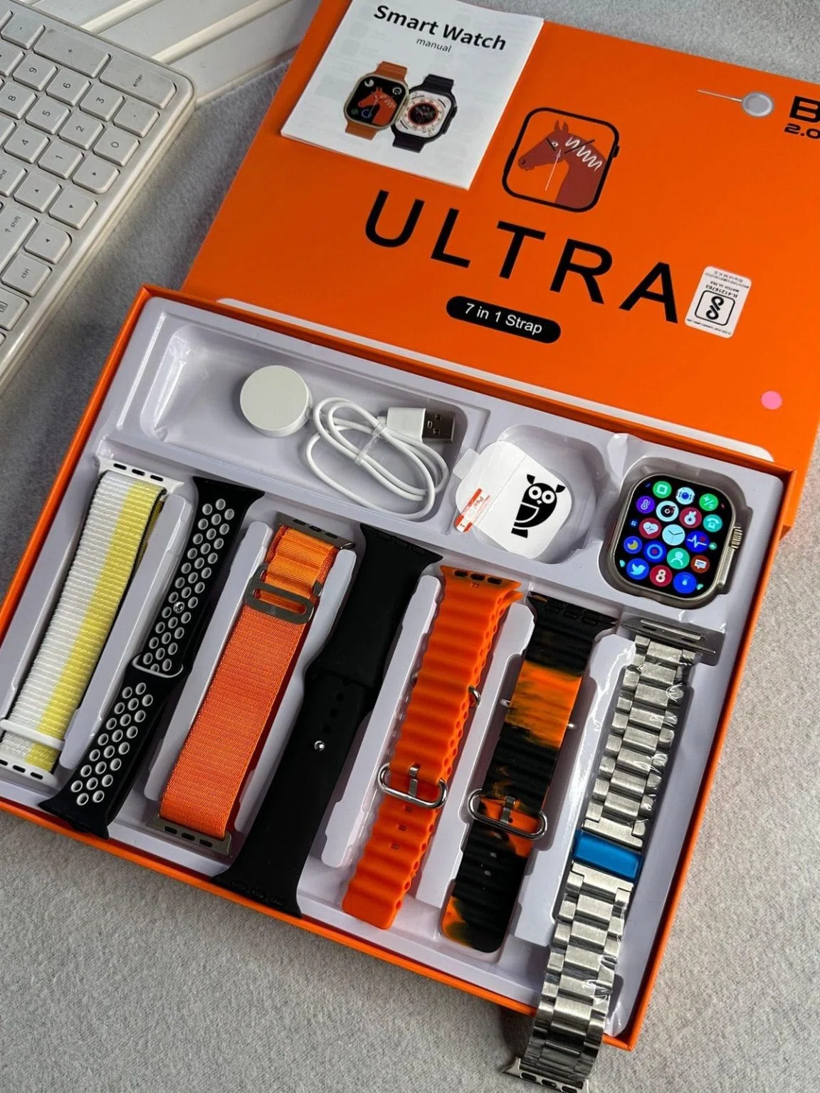 Montre Connectée Ultra Série 8, Bracelet 7 en 1 Ultra 9, Appel Bluetooth, 49mm, pour Apple et Android