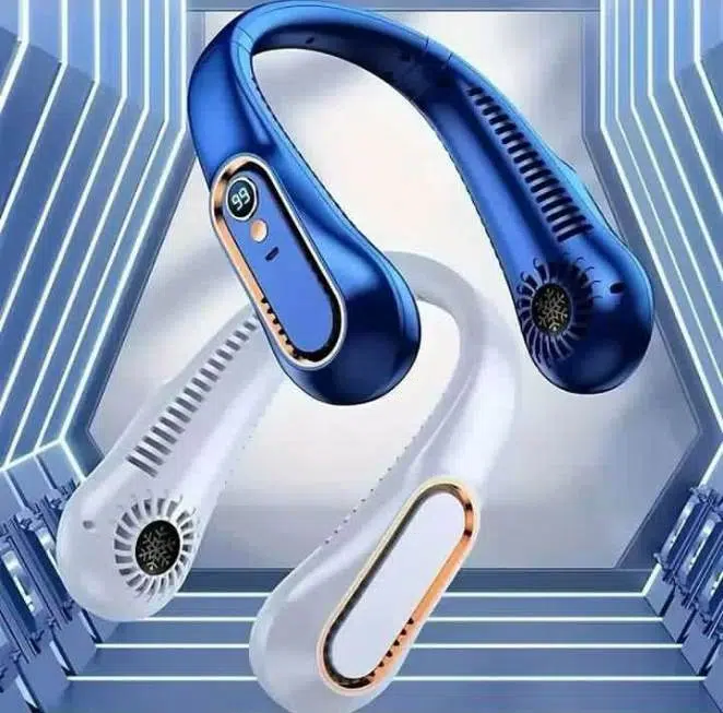 Nouveau produitVentilateur de cou portable sans pales – Air 360° – Ultra silencieux – 3 vitesses – 4000 mAh – Mains libres – Recharge USB